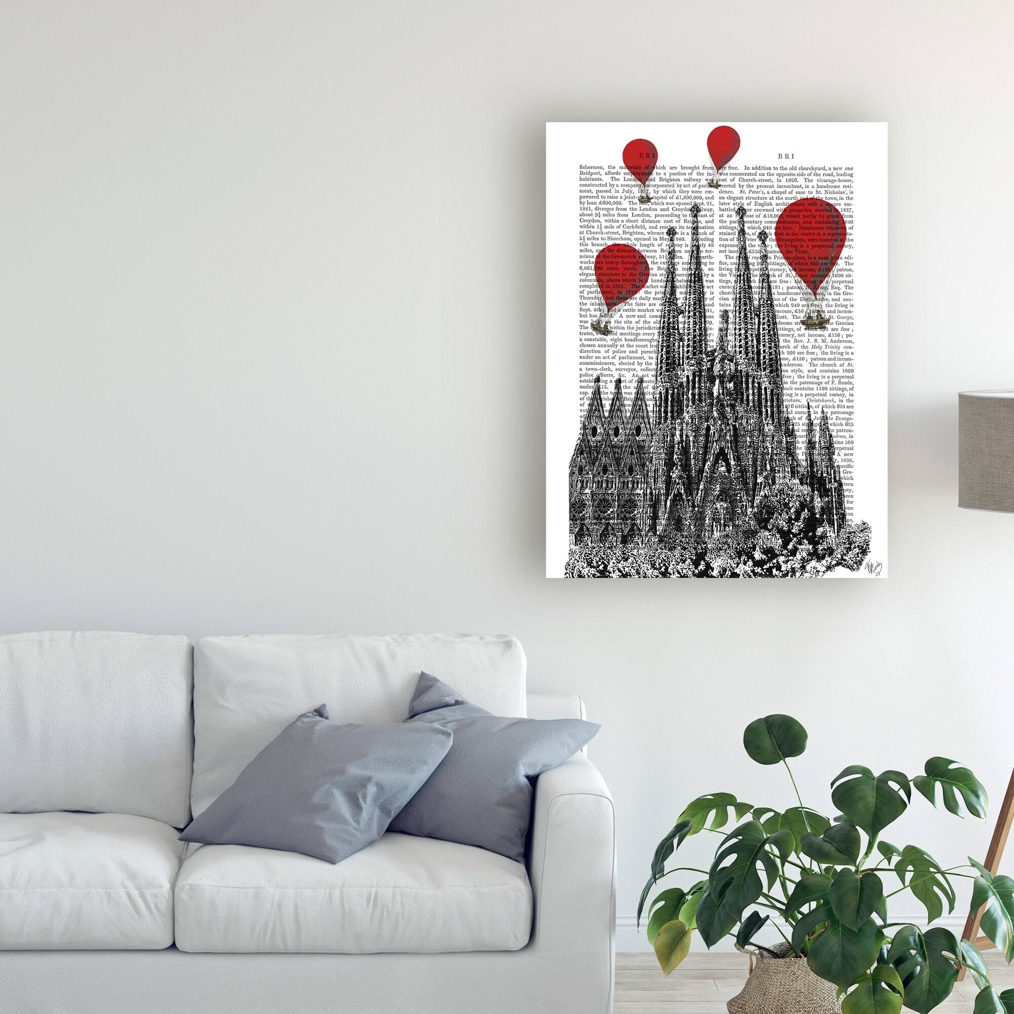 Fab Funky Sagrada Familia And Red Hot Air Balloons Canvas Art - Bed ...