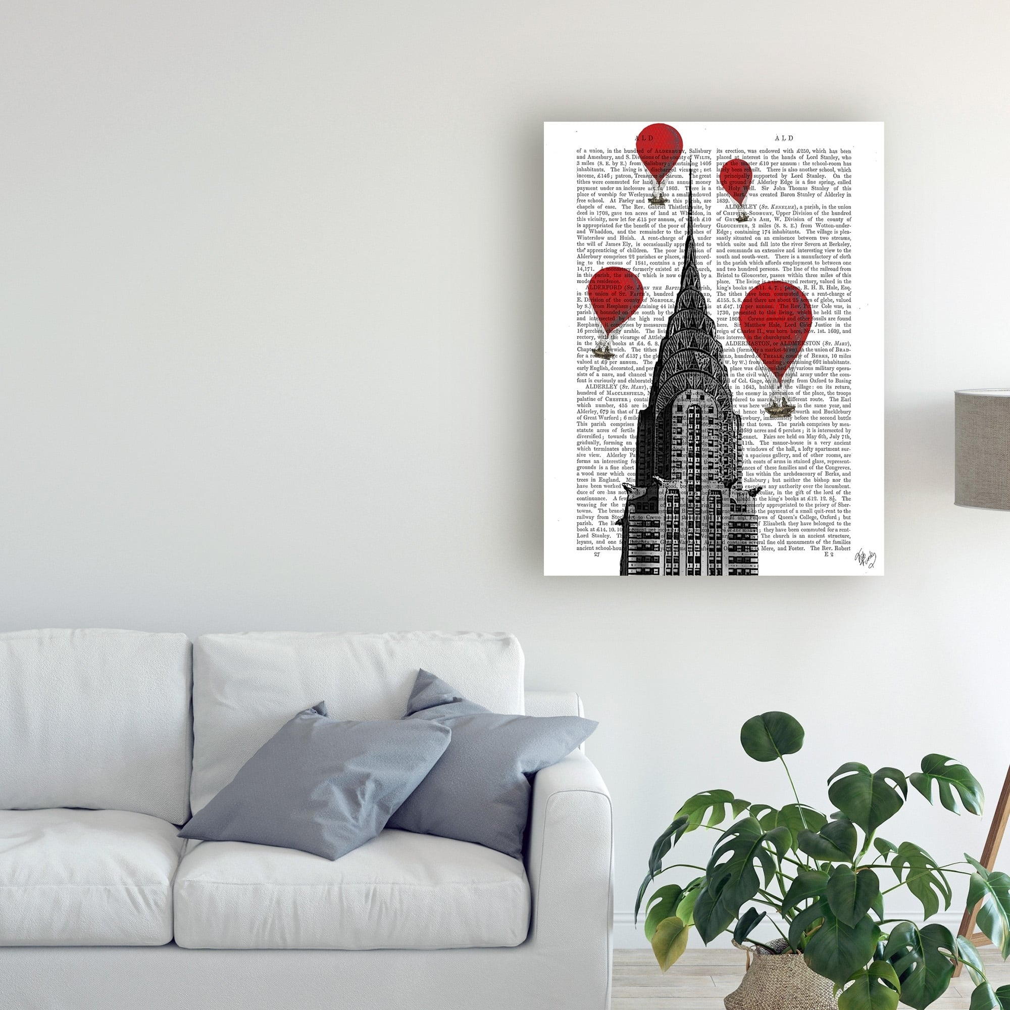 Fab Funky Chrysler Building and Red Hot Air Balloons Canvas Art - Bed ...