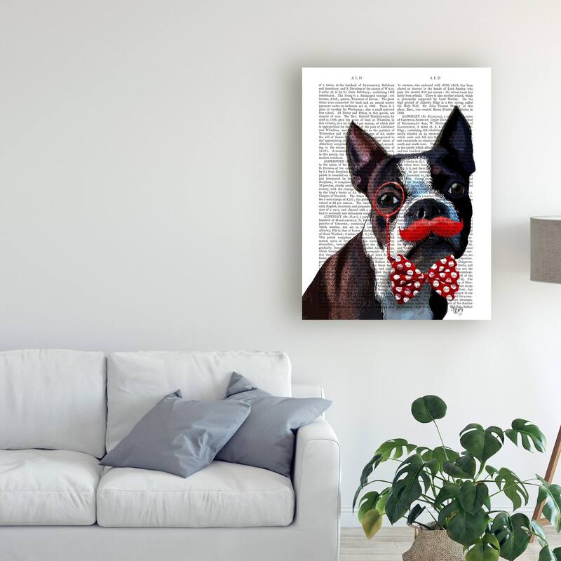 Fab Funky Boston Terrier Portrait, with Red Bow Canvas Art - On Sale ...