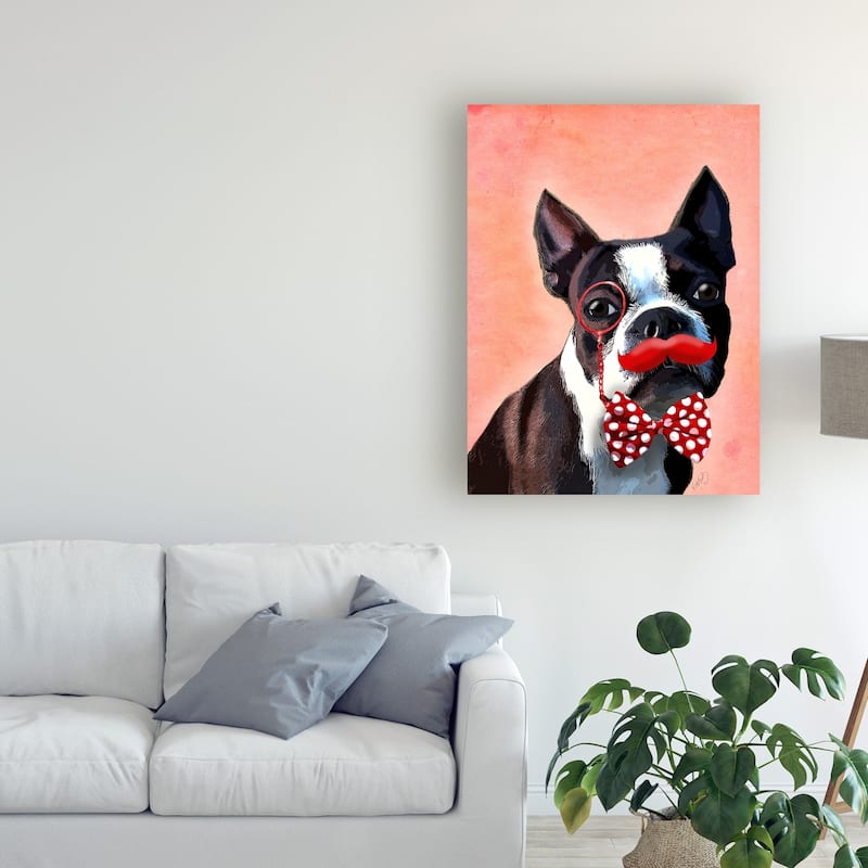 Fab Funky Boston Terrier Portrait, With Red Bow Tie And Moustache Art ...