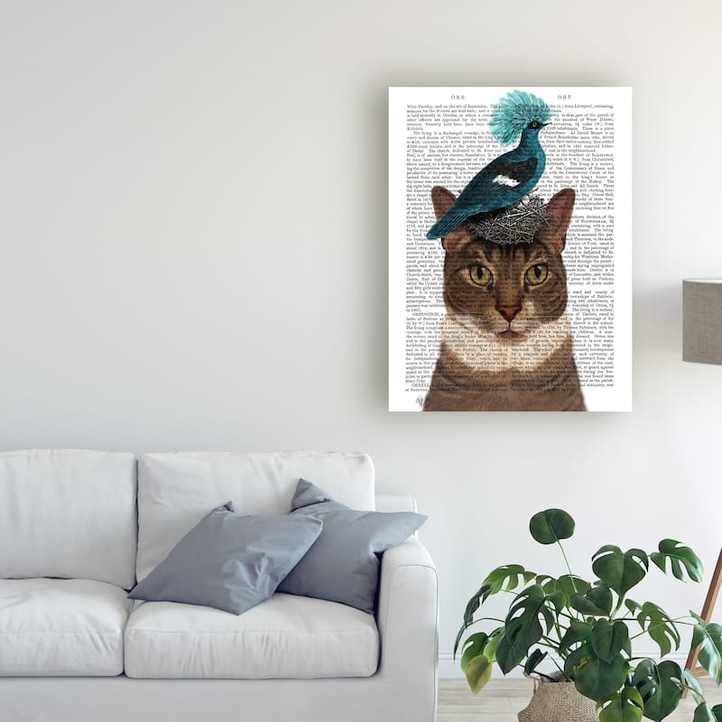 Fab Funky Cat with Nest and Blue Bird Canvas Art - On Sale - Bed Bath ...