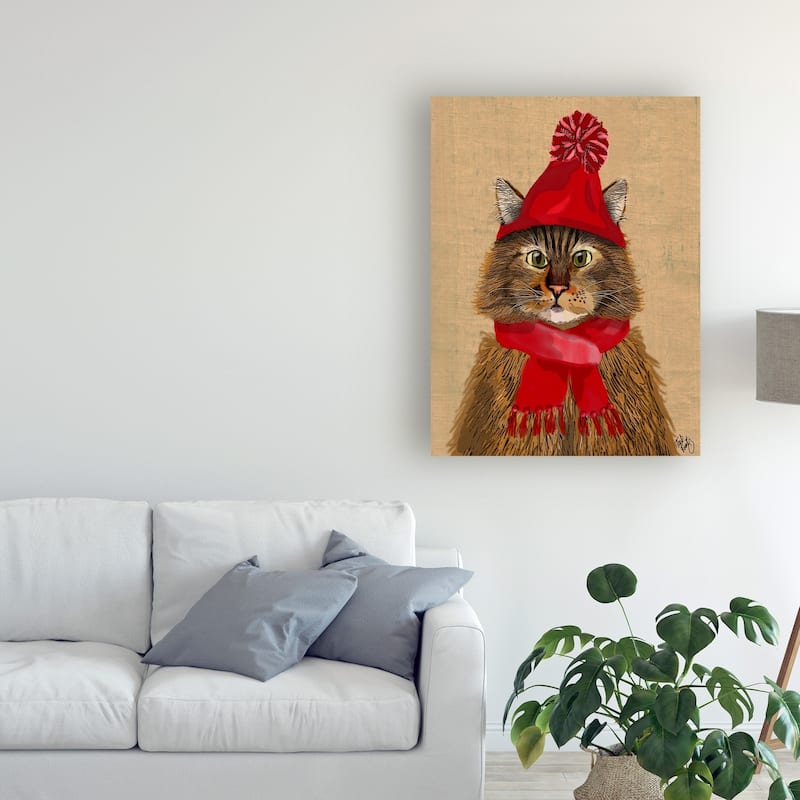 Fab Funky Maine Coon Cat in Red Canvas Art - Bed Bath & Beyond - 26172141
