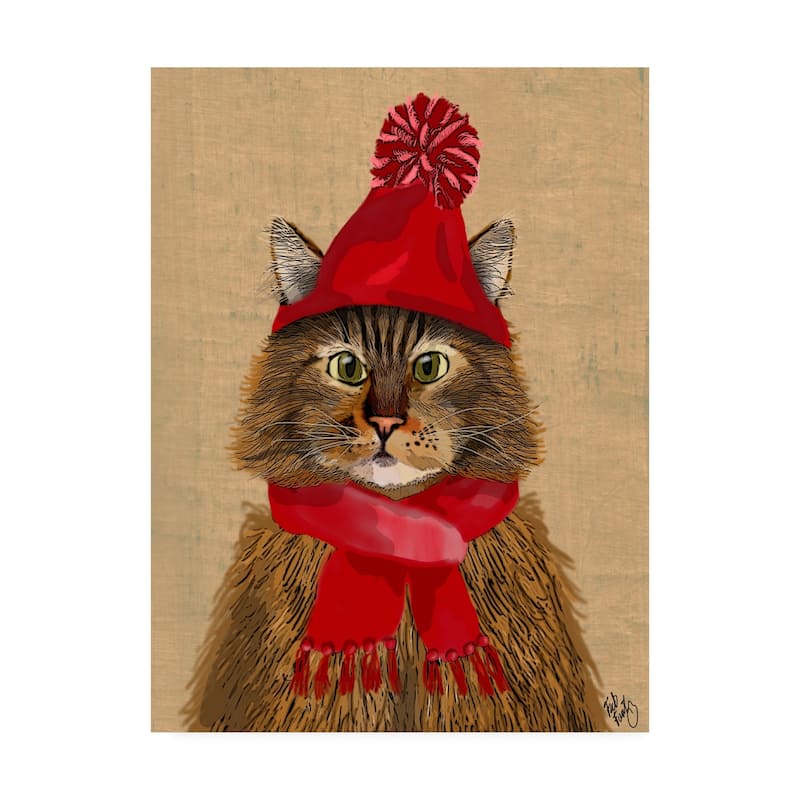 Fab Funky Maine Coon Cat in Red Canvas Art - Bed Bath & Beyond - 26172141
