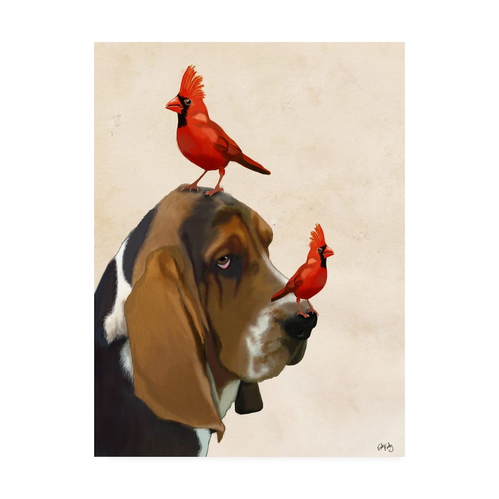 Fab Funky Basset Hound And Birds Canvas Art