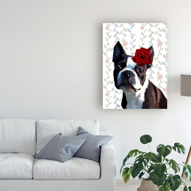 Fab Funky Boston Terrier With Rose On Head Canvas Art