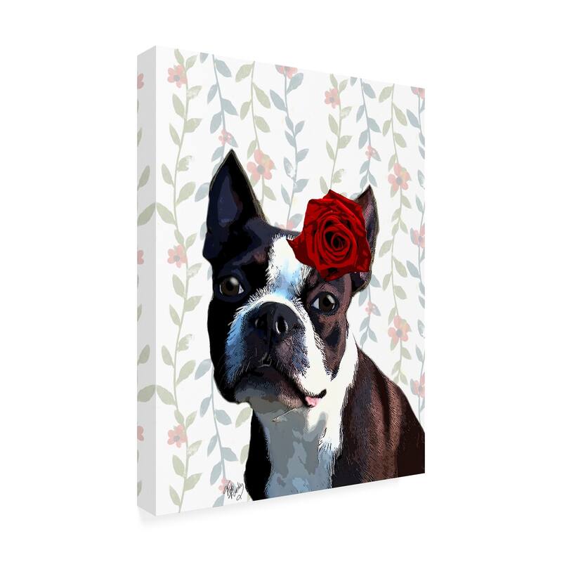 Fab Funky Boston Terrier With Rose On Head Canvas Art