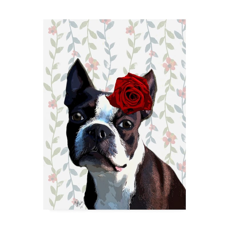Fab Funky Boston Terrier With Rose On Head Canvas Art
