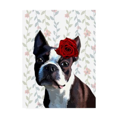 Fab Funky Boston Terrier With Rose On Head Canvas Art