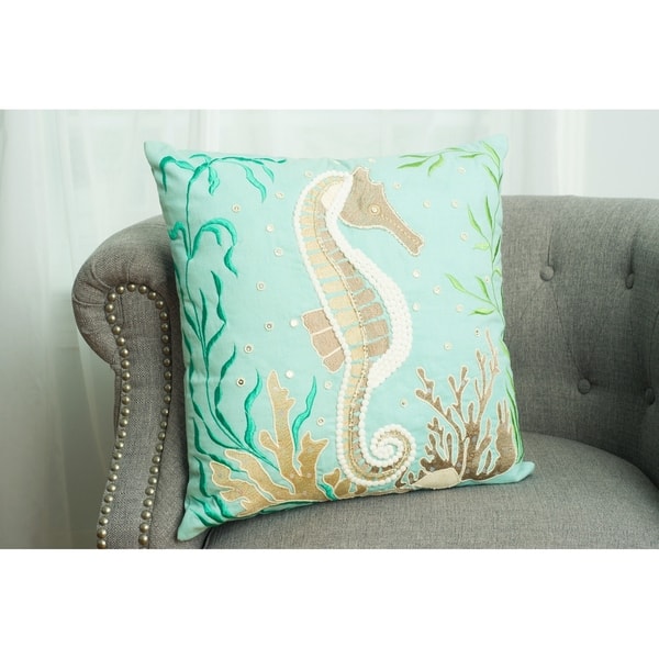 Shop Coastal Seahorse Handmade Embroidered Decorative Pillow