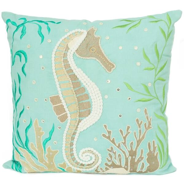 Shop Coastal Seahorse Handmade Embroidered Decorative Pillow