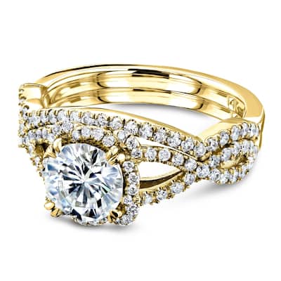Annello by Kobelli 14k Gold 1-1/2ct.tw Moissanite 2-pc Bridal Set, Halo Diamond Crossover Split Shank - Multiple Colors