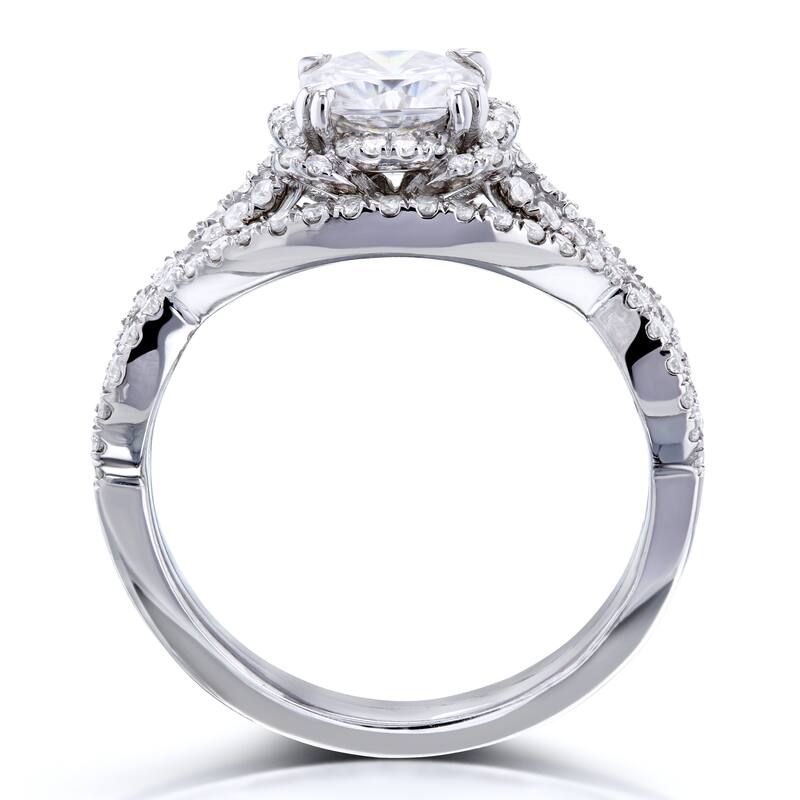Annello by Kobelli 14k Gold 1-1/2ct.tw Moissanite 2-pc Bridal Set, Halo Diamond Crossover Split Shank - Multiple Colors