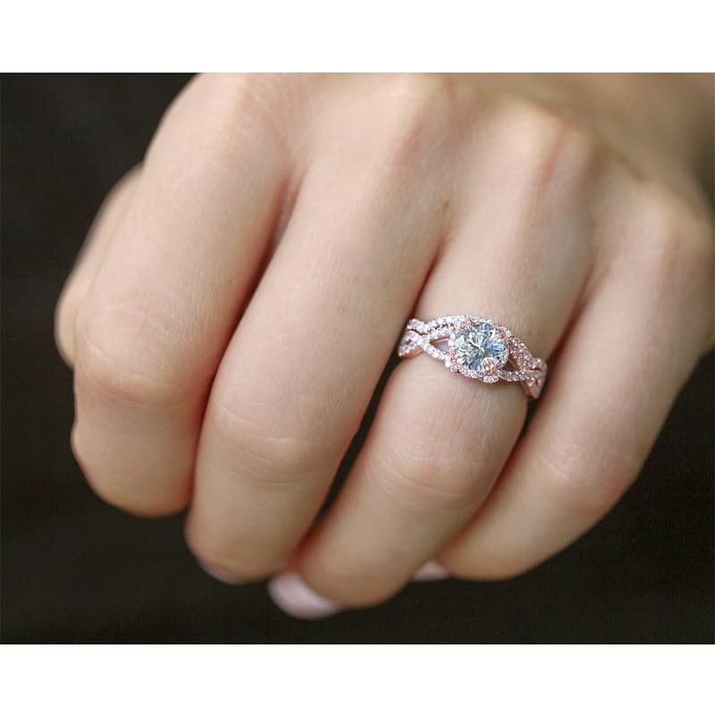 Annello by Kobelli 14k Gold 1-1/2ct.tw Moissanite 2-pc Bridal Set, Halo Diamond Crossover Split Shank - Multiple Colors