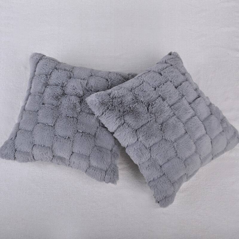 Honeycomb Faux-Fur Decorative Throw Pillow Cover (set of 2)