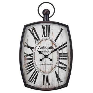 Rectangular Roman Number Wall Clock with Attached Metal Hook, White and ...