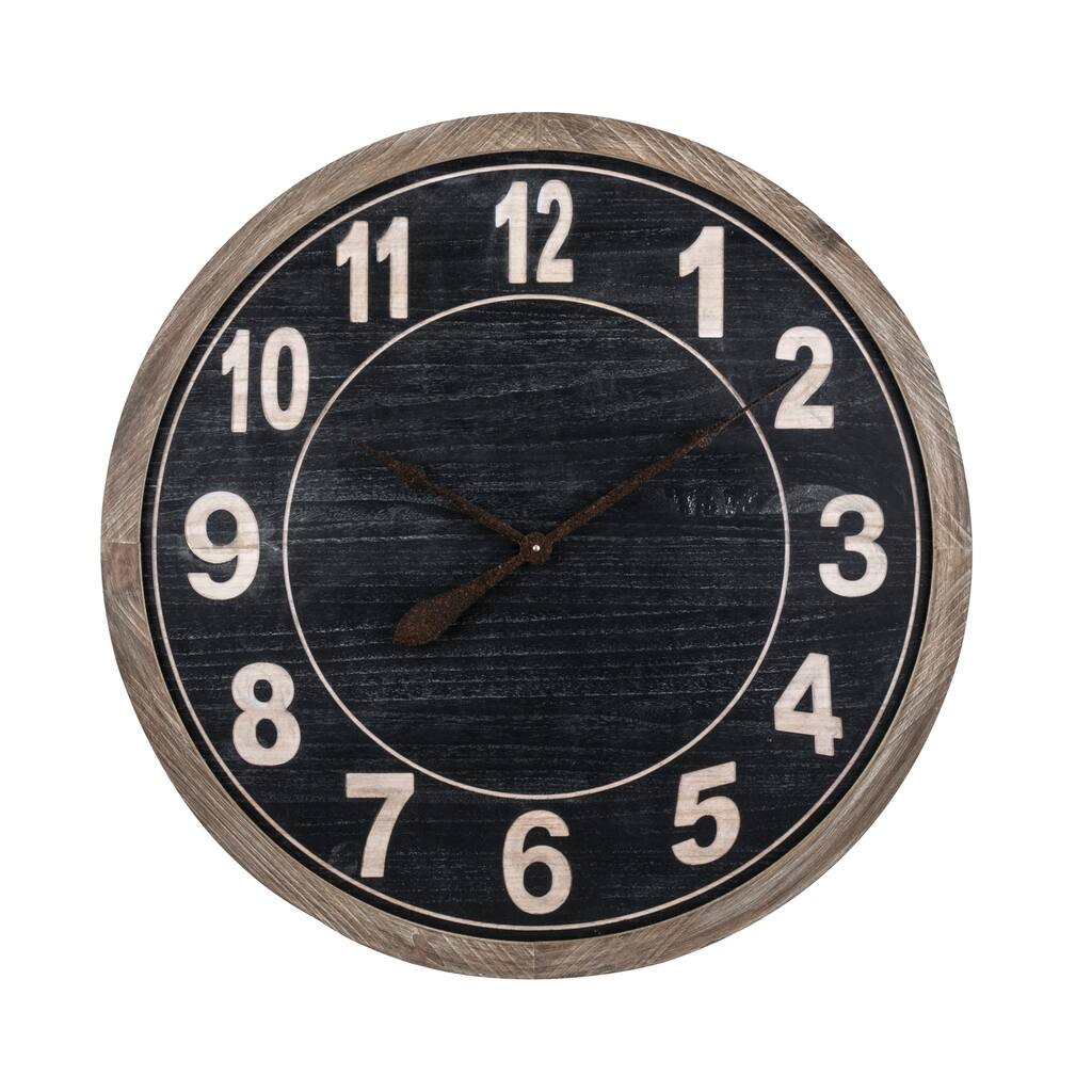 Round Wall Clock with Numeric Numbers, Black and Brown