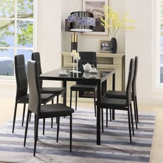 Extendable Dining Table Set merax 7 piece dining set glass top metal table 6 person table and chairs