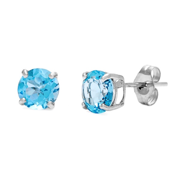 Kabella 14k White Gold Round Blue Topaz Stud Earrings  