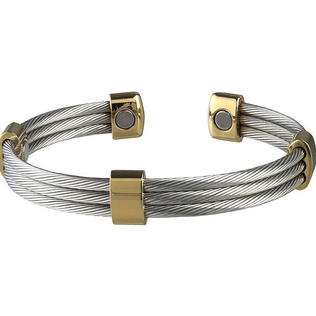 Sabona Trio Cable Stainless Steel Gold Magnetic Bracelet Sabona Trio Cable Stainless Steel