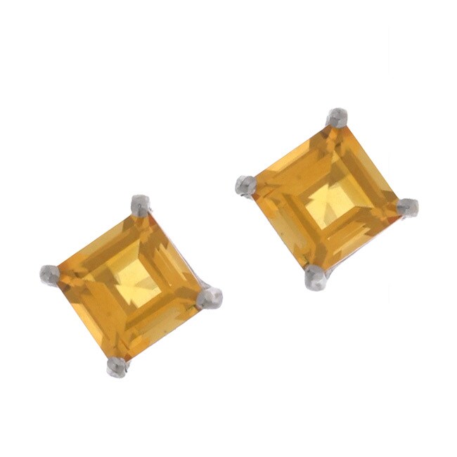 Kabella 14k White Gold Square Citrine Stud Earrings Free Shipping Kabella 14k White Gold Square Citrine Stud Earrings