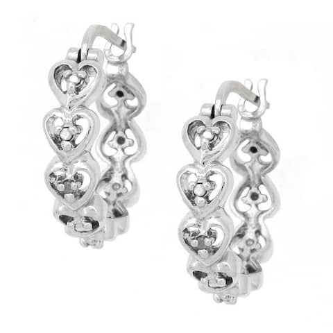 DB Designs Sterling Silver Diamond Accent Heart Hoop Earrings