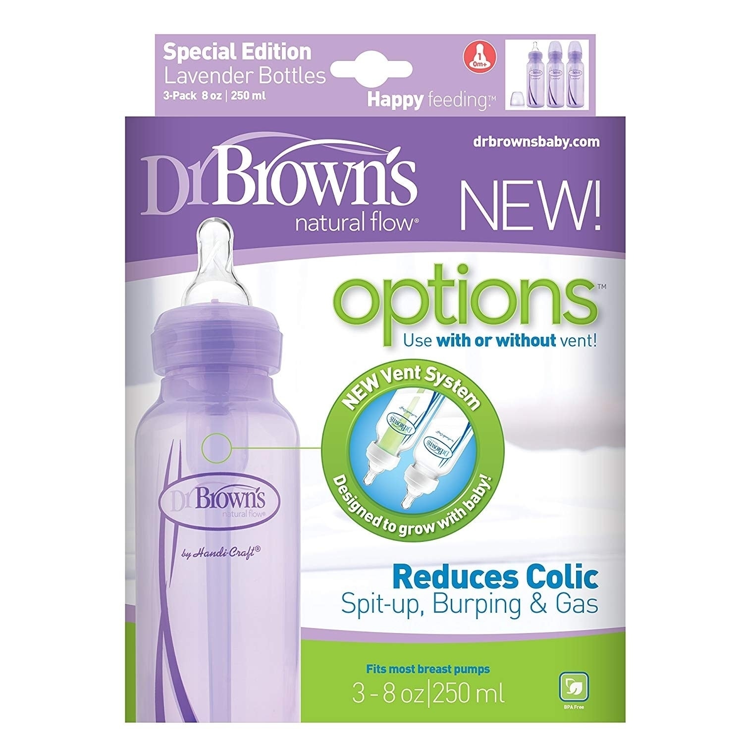 Dr Brown/'s Natural Flow Bottles BPA Free Reduces Colic 4 oz 3-Pack 0m New
