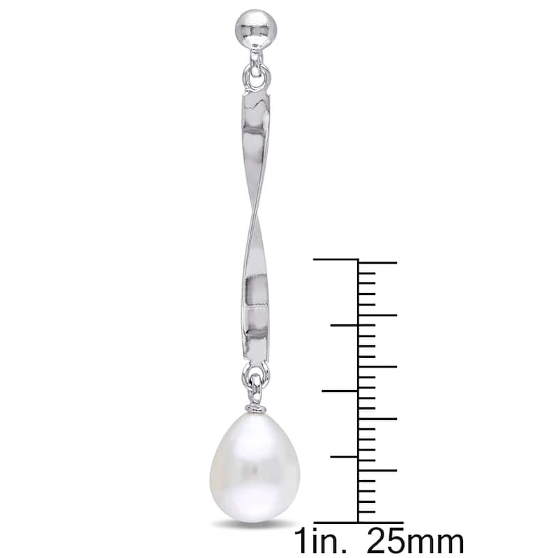 Miadora Sterling Silver Cultured Freshwater Pearl Twist Dangle Earrings (9-9.5 mm)
