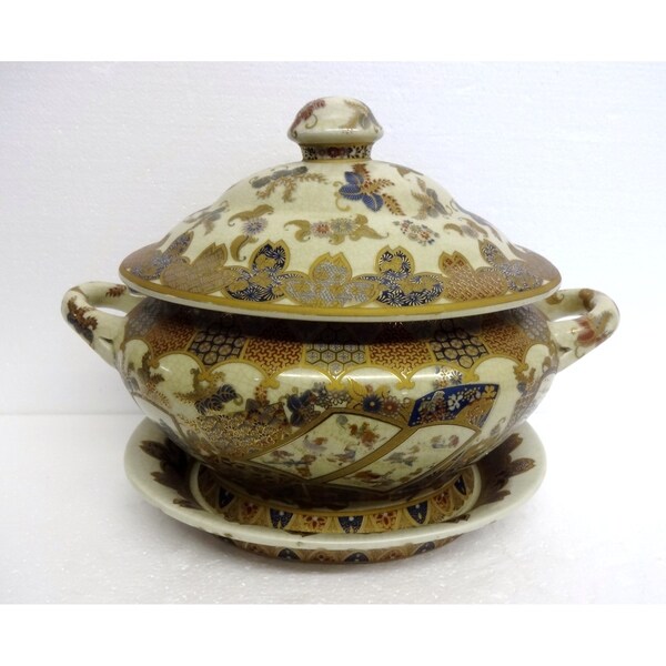 Royal Gold Tone Porcelain Decorative Tureen