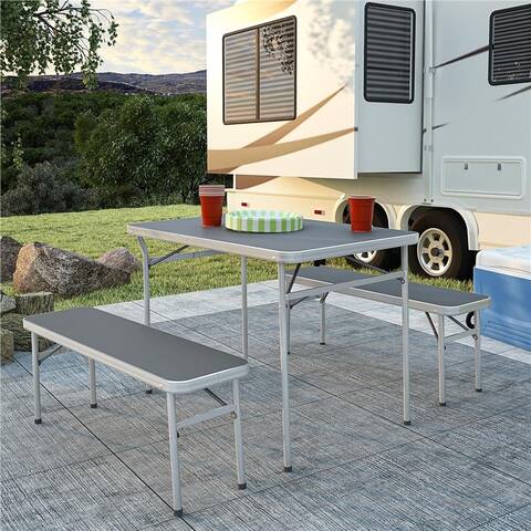COSCO 4FT Grey Aluminum Camping Table and Bench Set