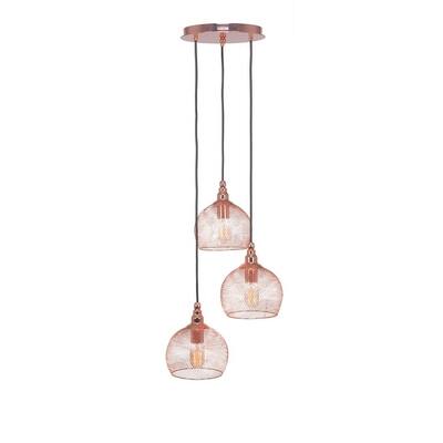 Toltec 3 Light Plexus Pendant Shown In Copper Finish with Metal Shade and Antique Bulb - abstract