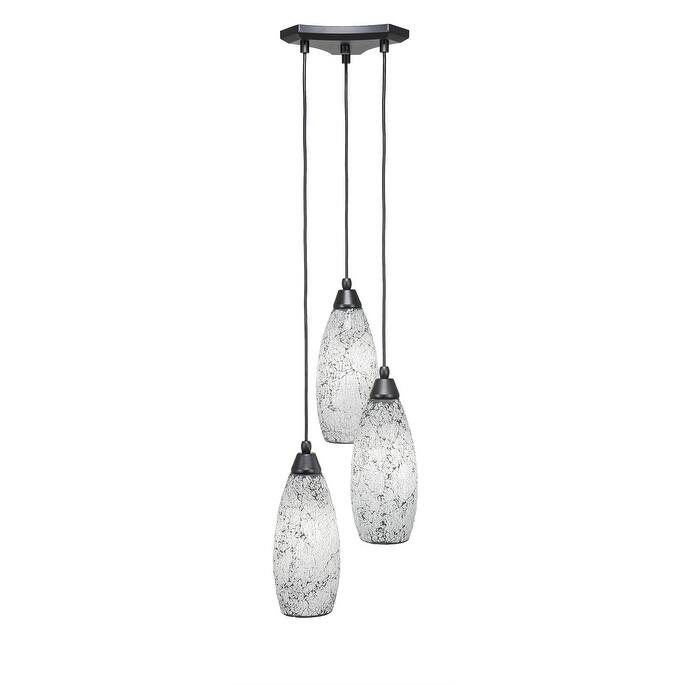 Toltec 3 Light Europa Pendant Shown In Matte Black Finish with Glass Shade - oval