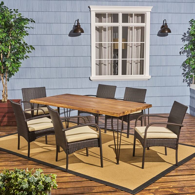 Clayton Outdoor 6-Seater Acacia Wood Dining Set by Christopher Knight Home