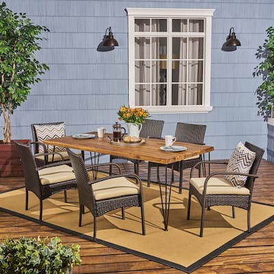 Clayton Outdoor 6-Seater Acacia Wood Dining Set by Christopher Knight Home