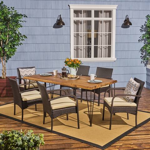 Clayton Outdoor 6-Seater Acacia Wood Dining Set by Christopher Knight Home