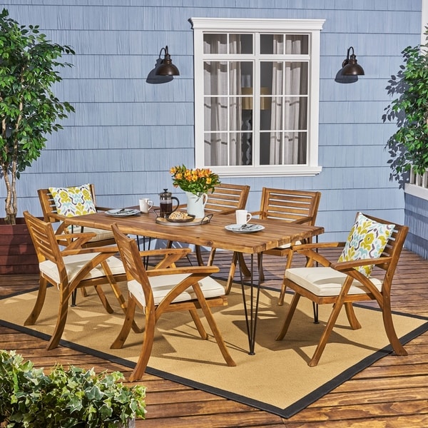 Blaine Outdoor 6-Seater Acacia Wood Dining Set by Christopher Knight Home