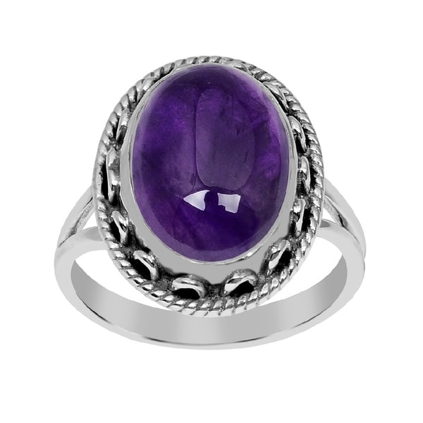 LAB Amethyst 925 Sterling Silver Victorian Antique Design Ring SZ 4.75 KN-2777
