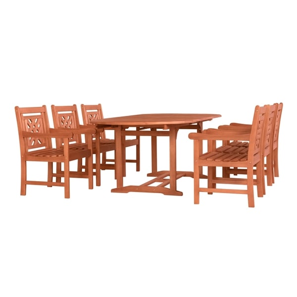 Malibu Outdoor Wood Patio Extendable Table Dining Set