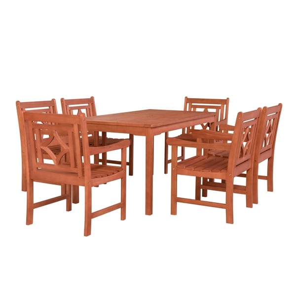 Havenside Home Hydaburg Outdoor 7-piece Wood Patio Rectangular Table Dining Set