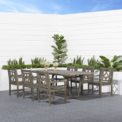Renaissance Outdoor Wood Patio Extendable Table Dining Set