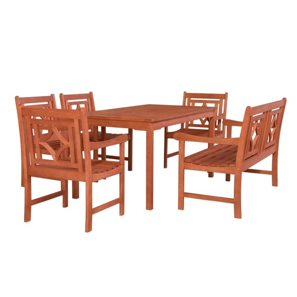 Malibu Outdoor 6-piece Wood Patio Rectangular Table Dining Set