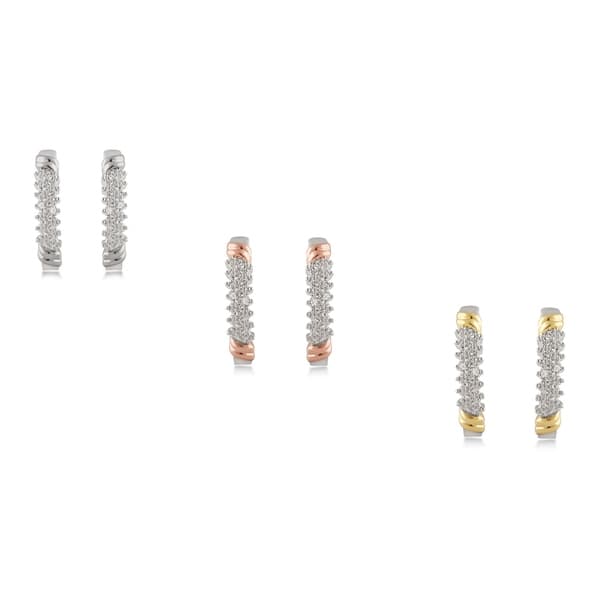 slide 1 of 13, Divina Silver Overlay and Gold Plated Diamond Accent Hoop Earrings