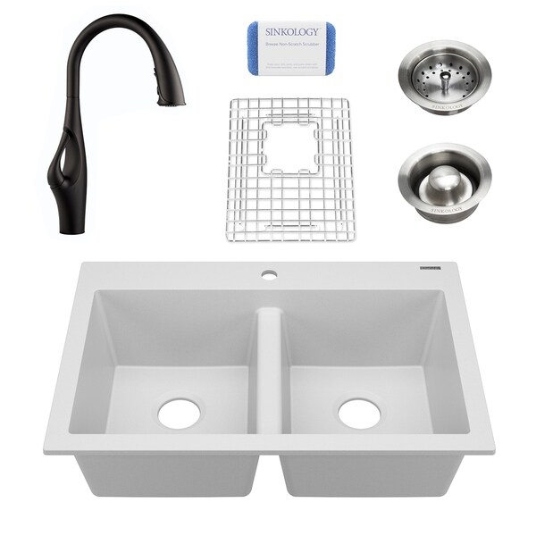Whitney White All In One Granite Composite Sink And Pfister Kai Faucet