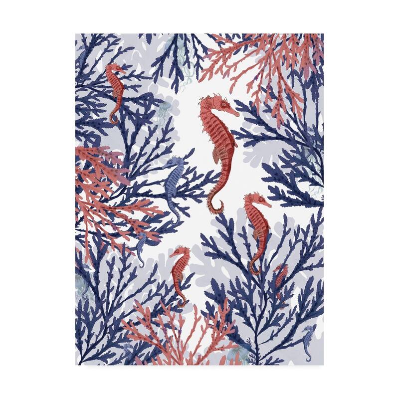 Fab Funky Coral And Seahorse, Pink And Blue Canvas Art