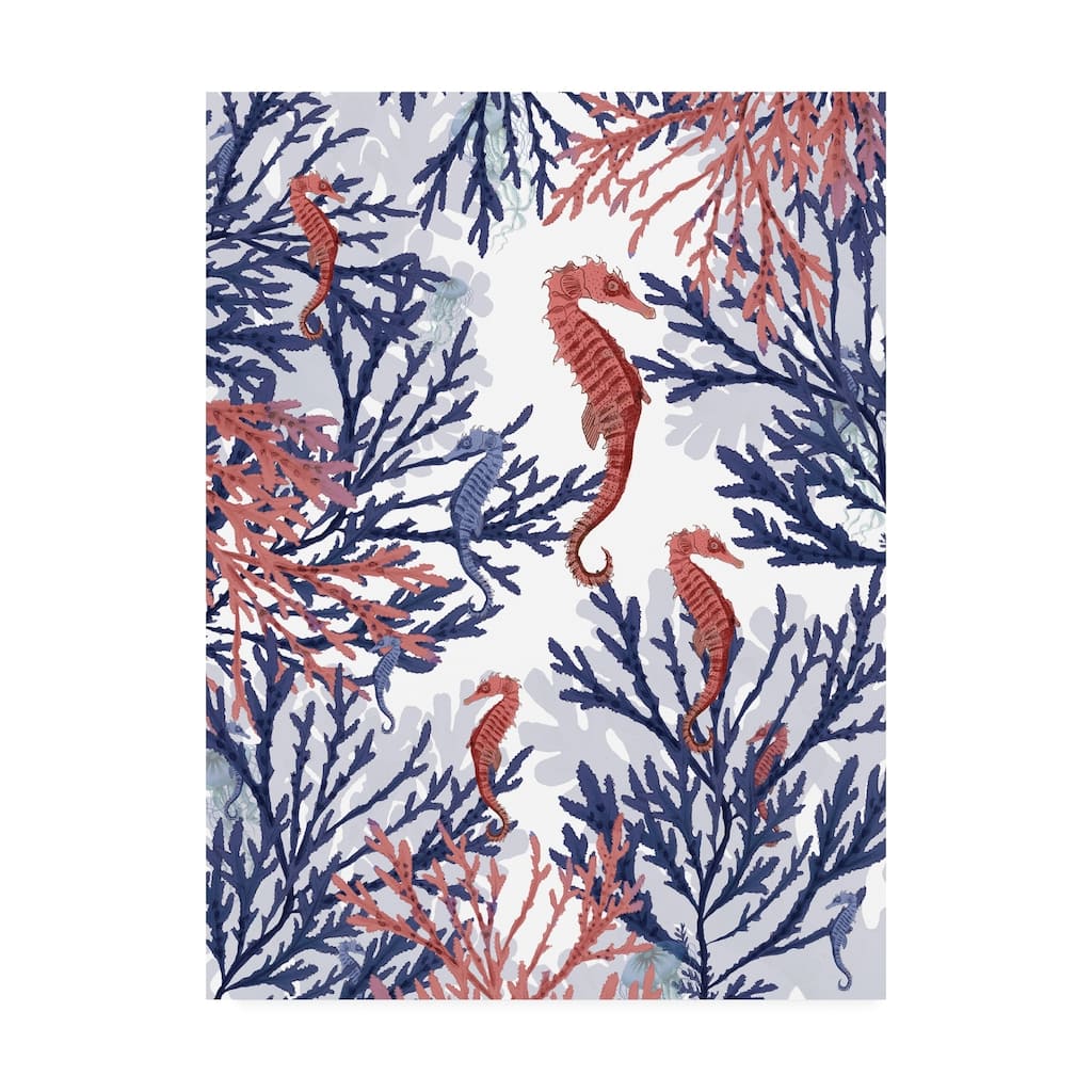 Fab Funky Coral And Seahorse, Pink And Blue Canvas Art
