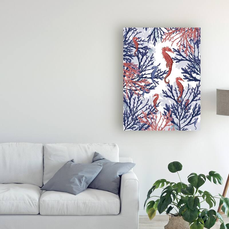 Fab Funky Coral And Seahorse, Pink And Blue Canvas Art