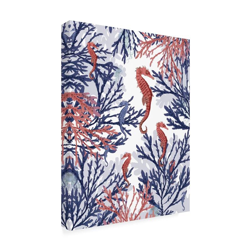 Fab Funky Coral And Seahorse, Pink And Blue Canvas Art