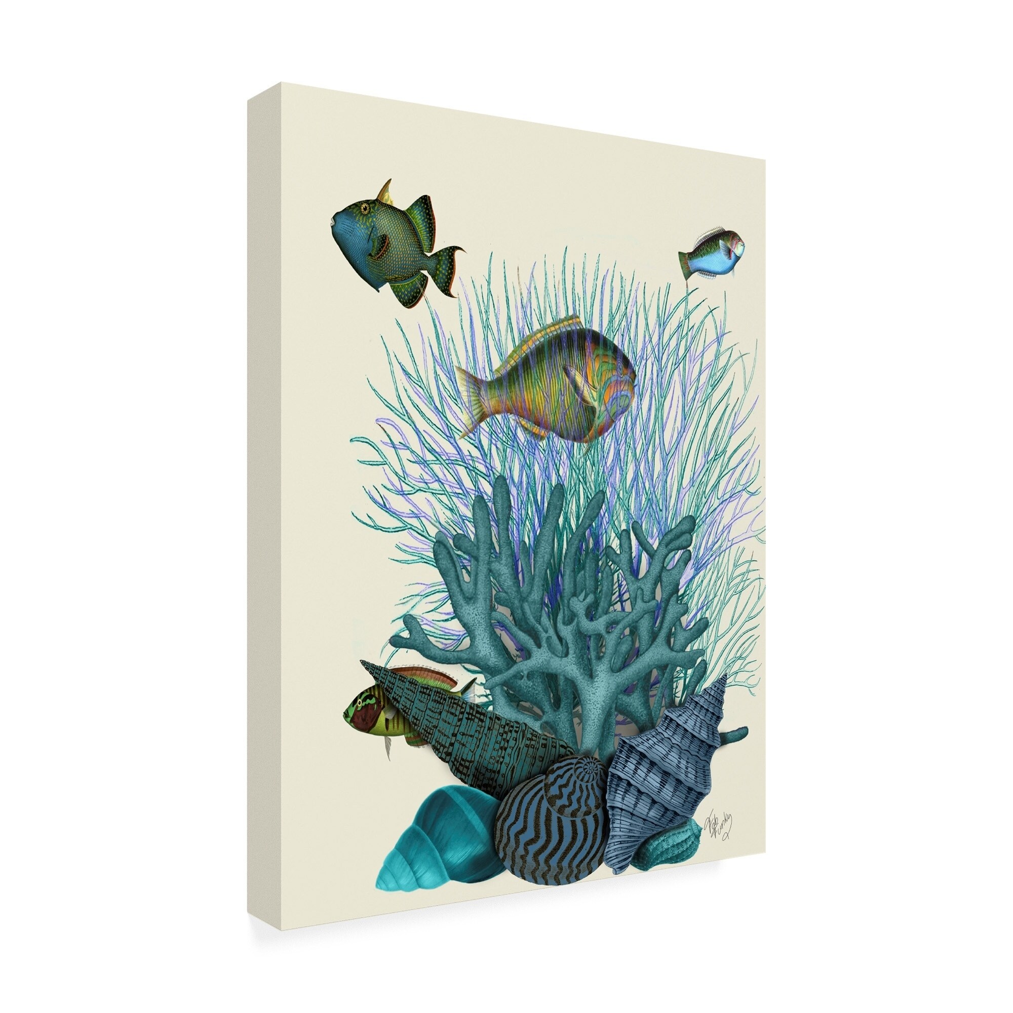 Fab Funky Fish Blue Shells and Corals Canvas Art