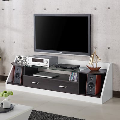 Kax Contemporary White 70-inch Glass Multi-functional Storage TV Console by Furniture of America