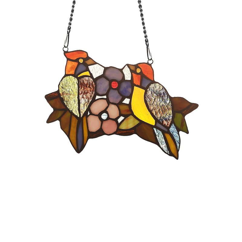 Tiffany Style Bird and Flower Design Suncatcher