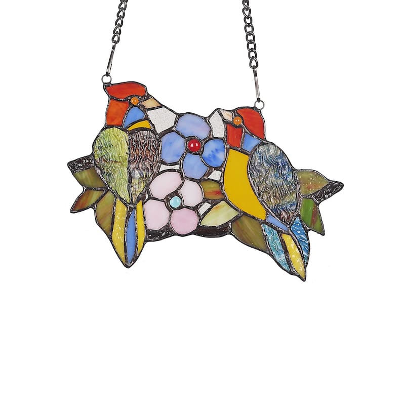 Tiffany Style Bird and Flower Design Suncatcher